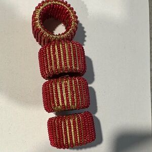 Red and Gold Beaded Napkin Rings set of 4